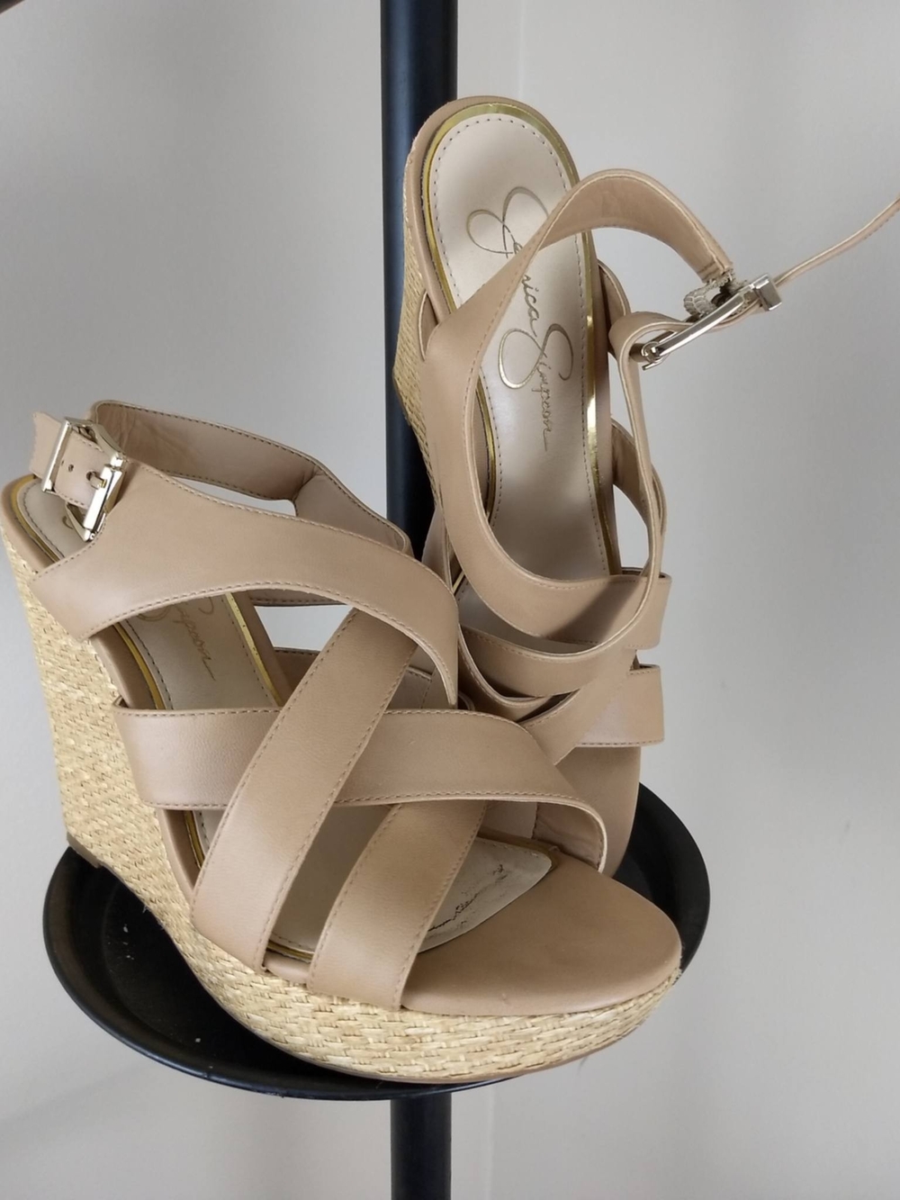 Jessica Simpson Beige Crisscross Espadrille Wedge Sandals